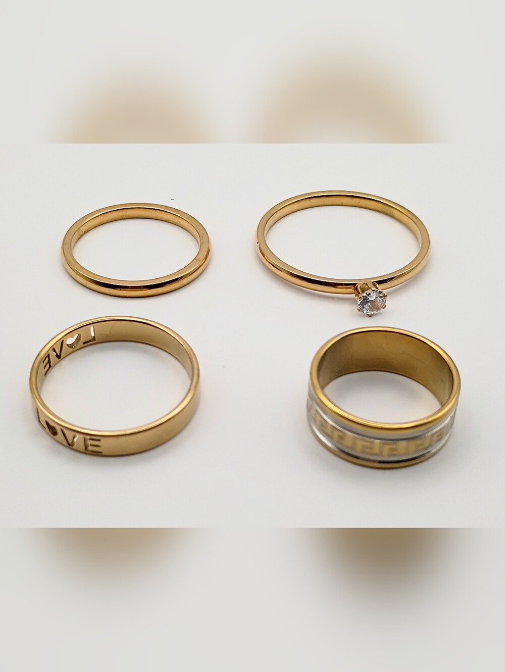 Gold Tone Women's Ring Set with Clear Stone Accent